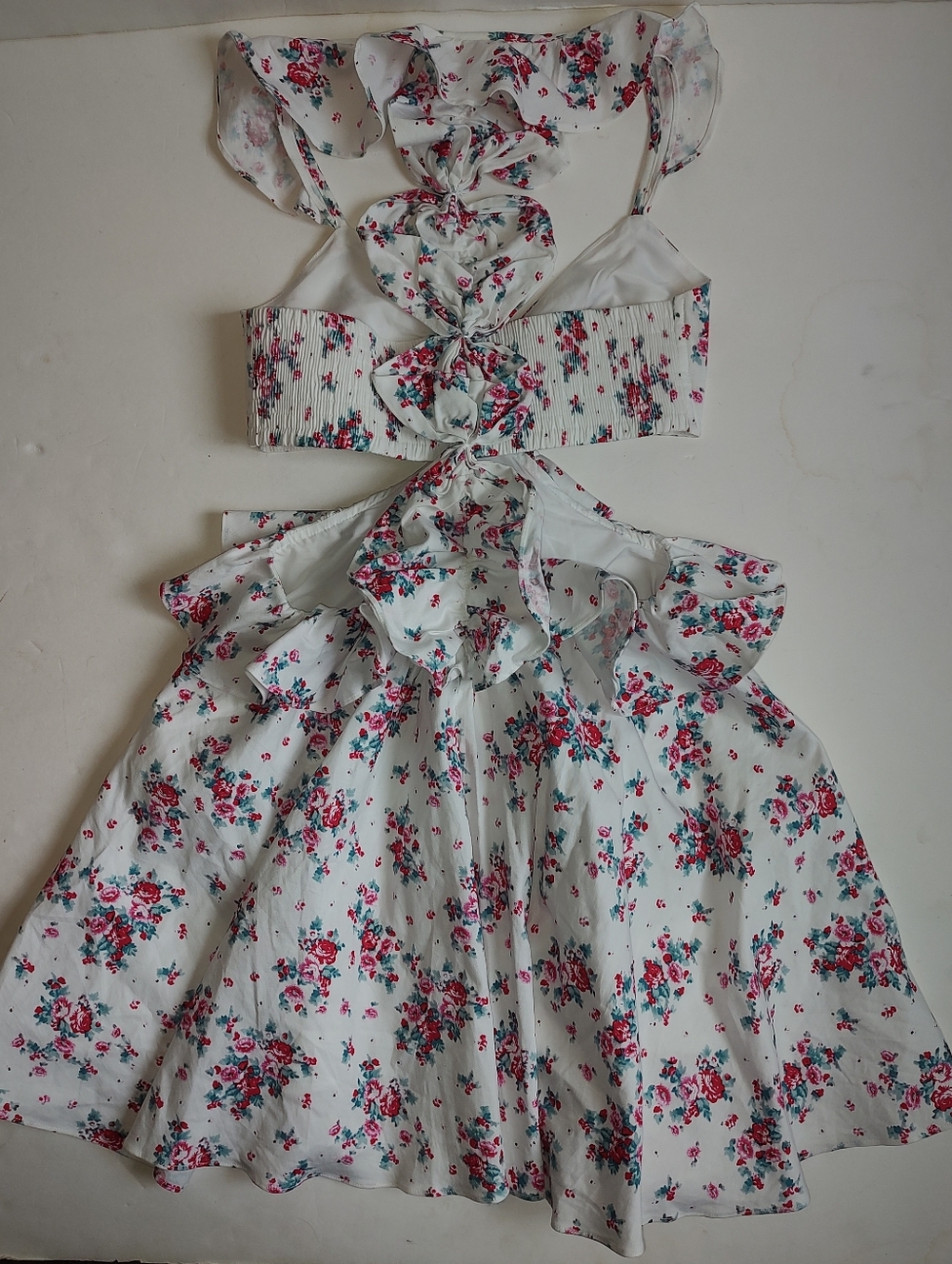 Hello Molly Wandering Heights Dress White Mini Cut Out Floral Pink Lined 2 XS - Picture 13 of 16